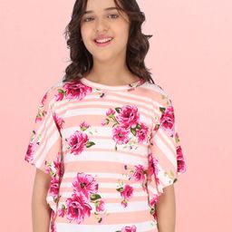 CUTECUMBER Peach-Coloured Floral Print Applique Kaftan Top-picture-32