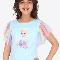 CUTECUMBER Blue Floral Print Applique Top-18