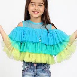 Jelly Jones Kids Blue & Green Layered Pure Cotton Blouson Top-image-69
