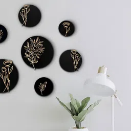 VAH Kya Bat Hai !! Black & God Toned 7 Pieces Floral Textured Wooden Wall Hangings-1