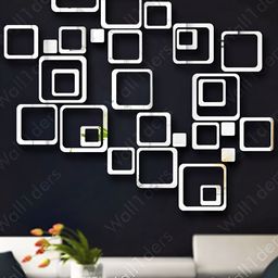 Wall1ders Metallic Toned 30 Pieces Square Mirror Wall Stickers-24