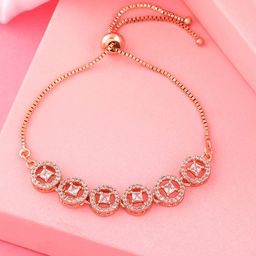 Estele Women Rose Brass Cubic Zirconia Rose Gold-Plated Cuff Bracelet-image-20