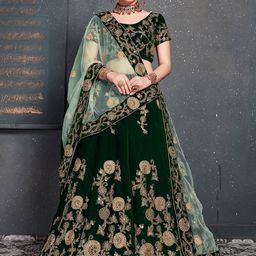 FABPIXEL Green & Black Embroidered Semi-Stitched Lehenga & Unstitched Blouse With Dupatta-image-13
