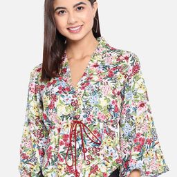 ALL WAYS YOU Floral Printed Flared Sleeves Crepe Shirt Style Top-image-2