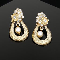 Estele Gold-Plated Pearl Beaded Teardrop Shaped Drop Earrings-18