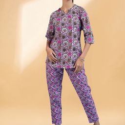all about you Purple Floral Printed Tunic With Trouser-picture-11
