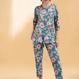 all about you Teal Blue Floral Printed Tunic With Trouser-picture-12