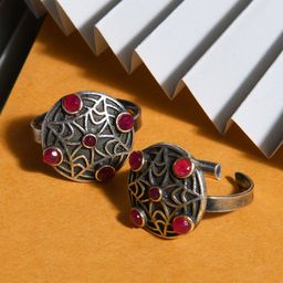 Fida Silver-Plated Oxidised Toe Rings-image-51