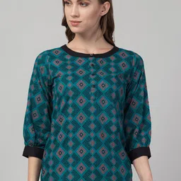 Hive91 Green Geometric Print Top-image-3
