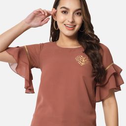 ALL WAYS YOU Round Neck Bell Sleeve Georgette Top-image-92