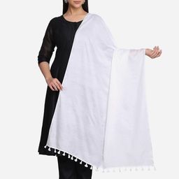 THE WEAVE TRAVELLER White Solid Art Silk Dupatta-18