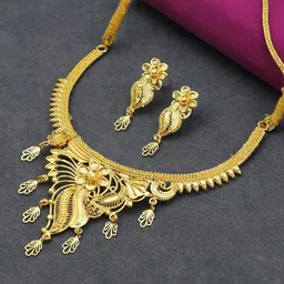 Sukkhi 24 KT Gold-Plated Floral Necklace & Earrings-picture-28