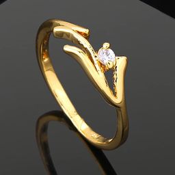 Estele Gold Plated Cubic Zirconia Studded Finger Ring-image-7