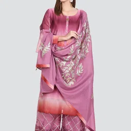 Elthia Round Neck Ombre Dyed Regular Pure Silk Kurta & Palazzos With Dupatta-picture-56
