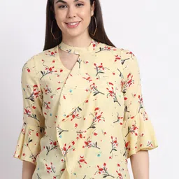 La Zoire Yellow Floral Print Ruffles Georgette Top-picture-8