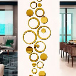 Wall1ders Gold Toned 24 Pieces Self Adhesive Round & Ring Mirror Wall Stickers-40