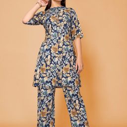 SUNDARNAARI Floral Printed Mandarin Collar Tunic & Trouser-picture-53