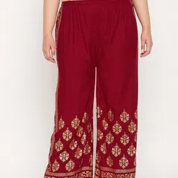 CLORA CREATION PLUS Women Mid-Rise Ethnic Motifs Printed Flared Palazzos-17