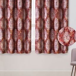 Aura Red & White 2 Pieces Floral Printed Room Darkening Window Curtains-picture-17