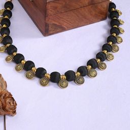 AKSHARA Black & Gold-Toned German Silver Gold-Plated Handcrafted Necklace-6