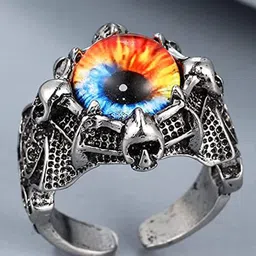 VIEN Silver-Plated & Stone-Studded With Devil Eye-Charm Finger Ring-picture-49
