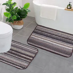 Saral Home Brown Striped Rectangular Bath Rug & Contour-36