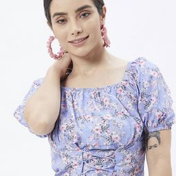 Kibo Floral Print Crepe Bardot Crop Top-image-45