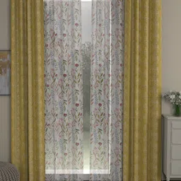 ROSARA HOME Mustard & White Floral Pack of 4 Regular and Sheer Door Curtains-10