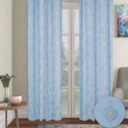 Cortina Blue & Silver Toned 2 Pieces Ethnic Motifs Black Out Long Door Curtains-image-30