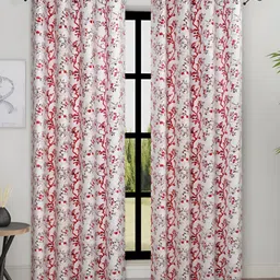 Aura Maroon & Cream 2 Pieces Floral Room Darkening Long Door Curtain-12
