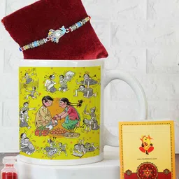 Tied Ribbons Peacock Design Rakhi, Printed Mug, Card & Roli Chawal Gift Set-45