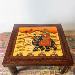 apka mart Brown and Yellow Wooden Chowki Bajot-picture-41