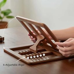 artistic gifts Wooden Laptop Stand for Desk with Adjustable Height, Foldable Riser for Laptop, Compatible for for iPad MacBook Pro Notebook HP Dell Devices Up to 15.6 inches (Walnut) image 5