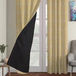 HOUZZCODE Yellow & White Set of 2 Black Out Window Curtain-26