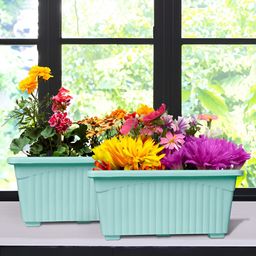 Kuber Industries Green 2 Pieces Textured Lightweight Planters-65