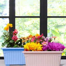 Kuber Industries Marble Jupitar Blue & Pink 2 Pieces Textured Lightweight Planters-19