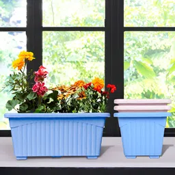 Kuber Industries Blue & Pink 4 Pieces Textured Lightweight Planters-88