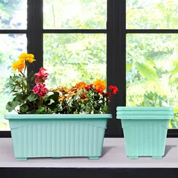 Kuber Industries Marble Jupitar Green 4 Pieces UV-Protected Planters-64