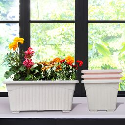 Kuber Industries White & Pink 4 pcs Textured Lightweight Planters-image-34