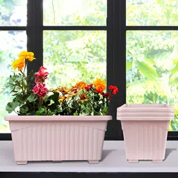 Kuber Industries Pink 4 Pcs Marble Finish Planters-91
