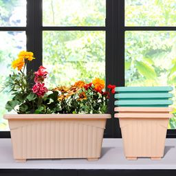 Kuber Industries Peach-Colored & Green 6 Pieces Textured Lightweight Planters-image-68
