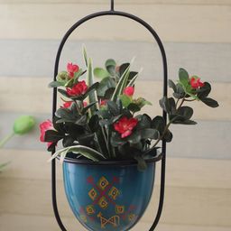 Aapno Rajasthan Teal Blue Oval Shaped Hanging Planter-31