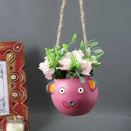Aapno Rajasthan Pink Cat Shaped Hanging Planter-38