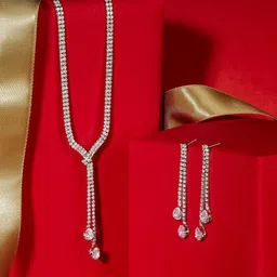 AMI Women Silver-Plated Artificial Stones-Studded Necklace And Earrings-68