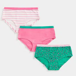 mothercare Infant Girls Pink & Green Pack Of 3 Striped & Printed Mid-Rise Hipsters-image-62