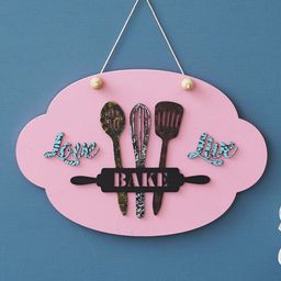 eCraftIndia Pink & Black Textured Wooden Wall Hanging-16