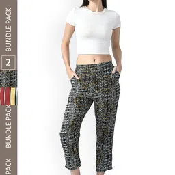 IndiWeaves Women Multicoloured Printed Relaxed Straight Leg Straight Fit High-Rise Trousers-image-20