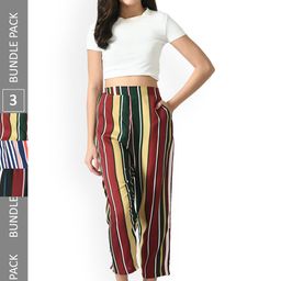 IndiWeaves Women Pack Of 3 Relaxed Straight Leg Straight Fit Striped High-Rise Trousers-image-19