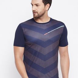 AUSTIEX Men Navy Blue Striped Raw Edge Running Sports T-shirt-image-5