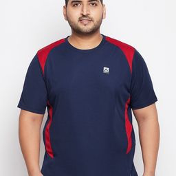 AUSTIVO Plus Size Men Blue & Red Colourblocked Sports T-shirt-image-10
